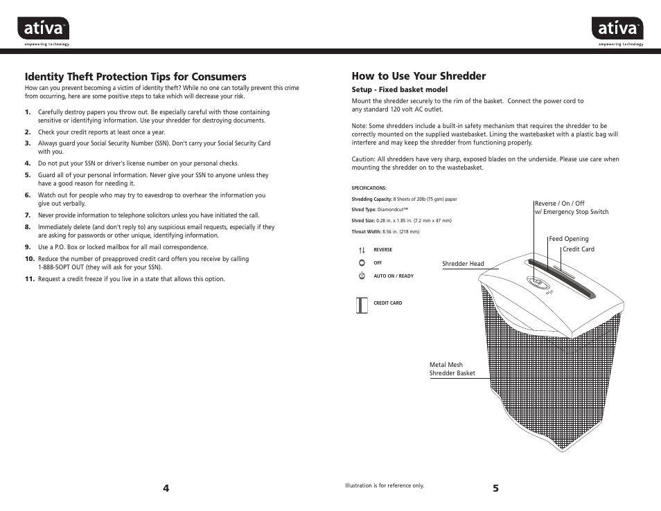 Identity theft protection tips for consumers, How to use your shredder | Ativa CS2171 User Manual | Page 3 / 5
