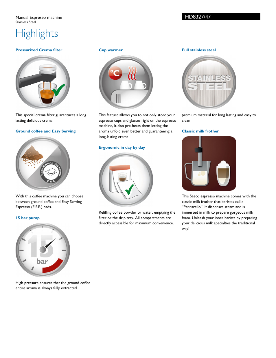 Highlights | Philips HD8327-47 User Manual | Page 2 / 3