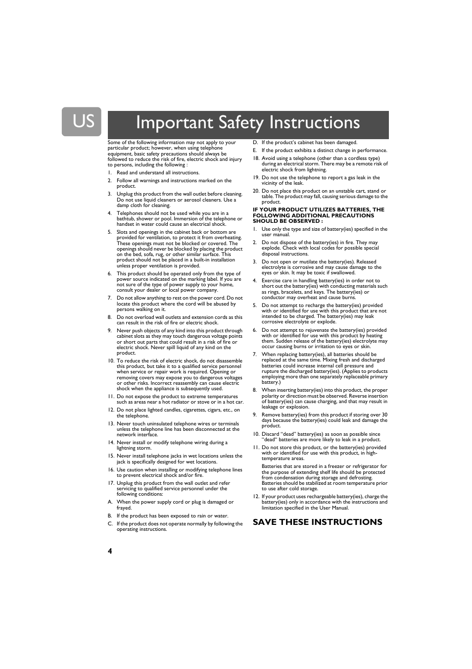 Important safety instructions, Save these instructions | Philips VOIP3212G-37 User Manual | Page 4 / 50