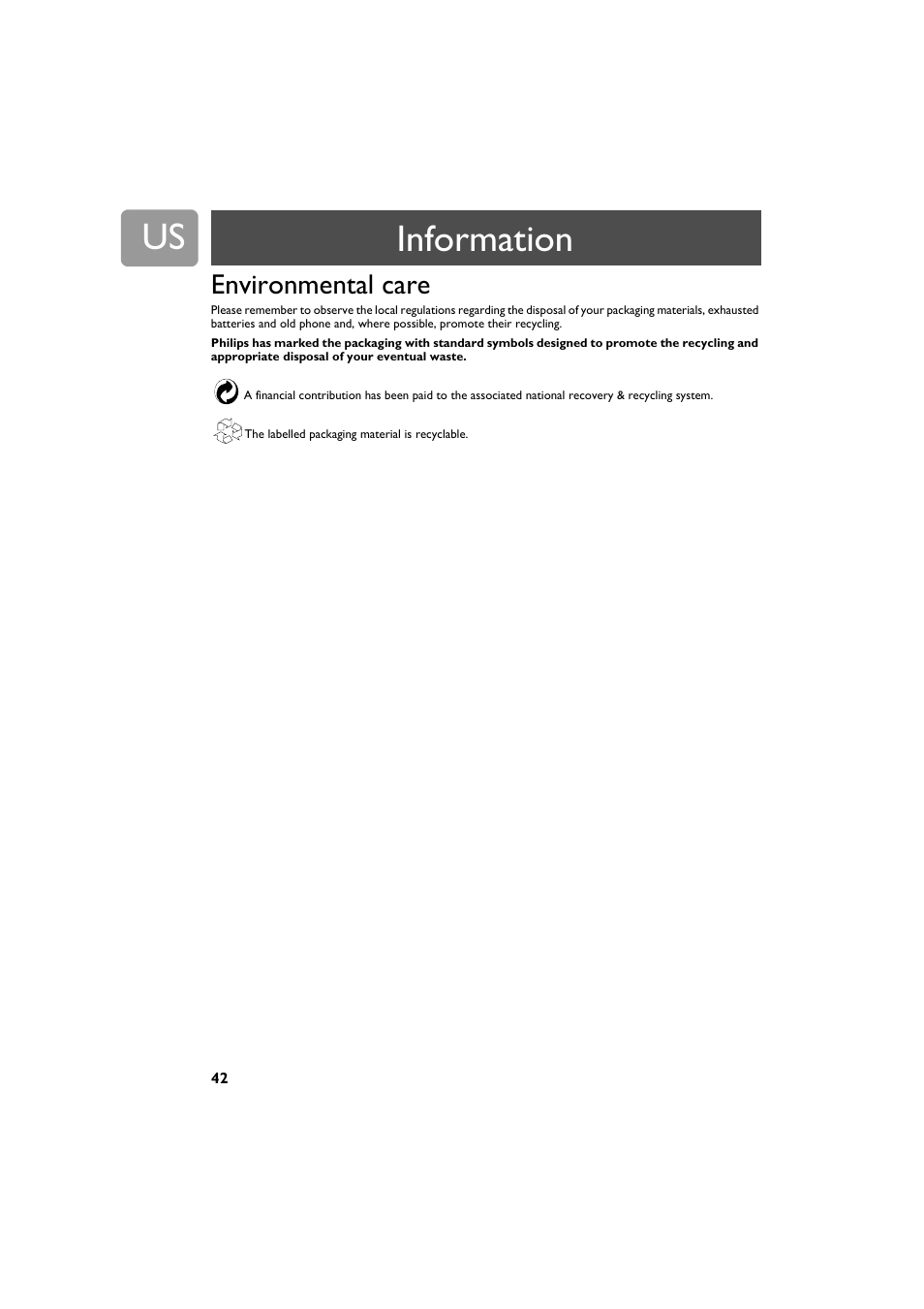 Environmental care, Information | Philips VOIP3212G-37 User Manual | Page 42 / 50