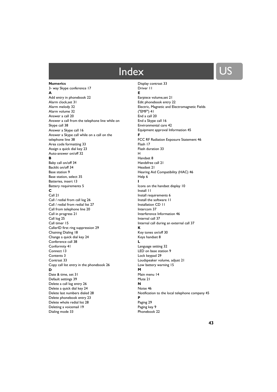 Index | Philips VOIP3212G-37 User Manual | Page 43 / 50