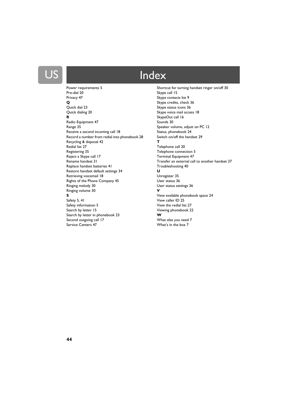 Index | Philips VOIP3212G-37 User Manual | Page 44 / 50