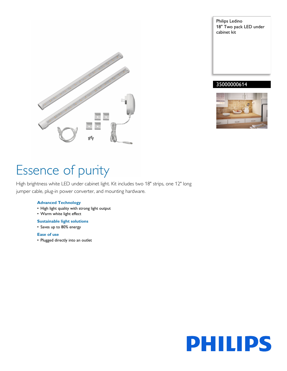 Philips Ledino 18" Two pack LED under cabinet kit 35000000614 User Manual | 2 pages