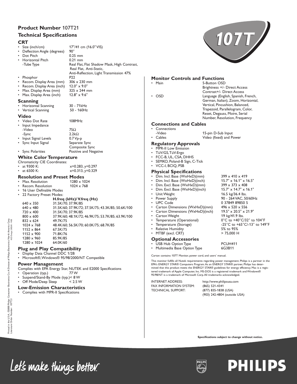 107t | Philips 107T21-74 User Manual | Page 2 / 2