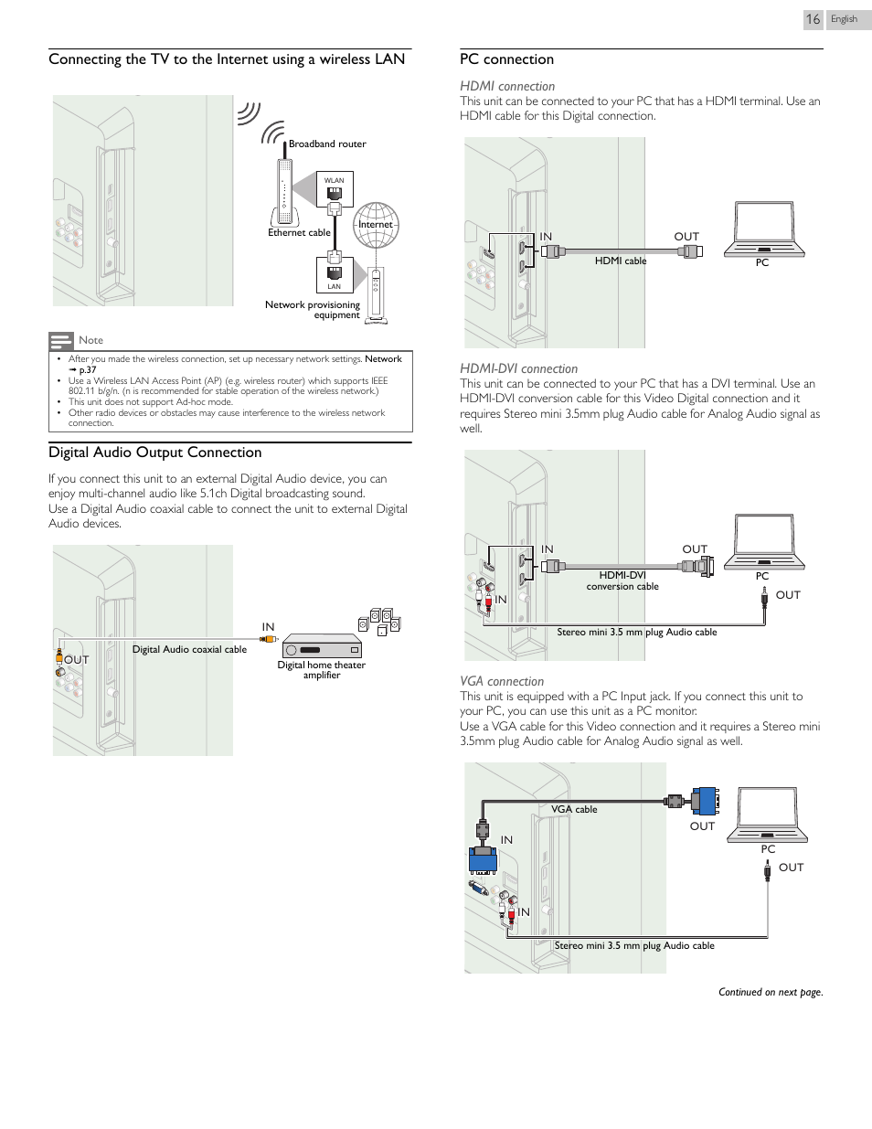 Pc connection | Philips 46PFL3608-F7 User Manual | Page 16 / 113