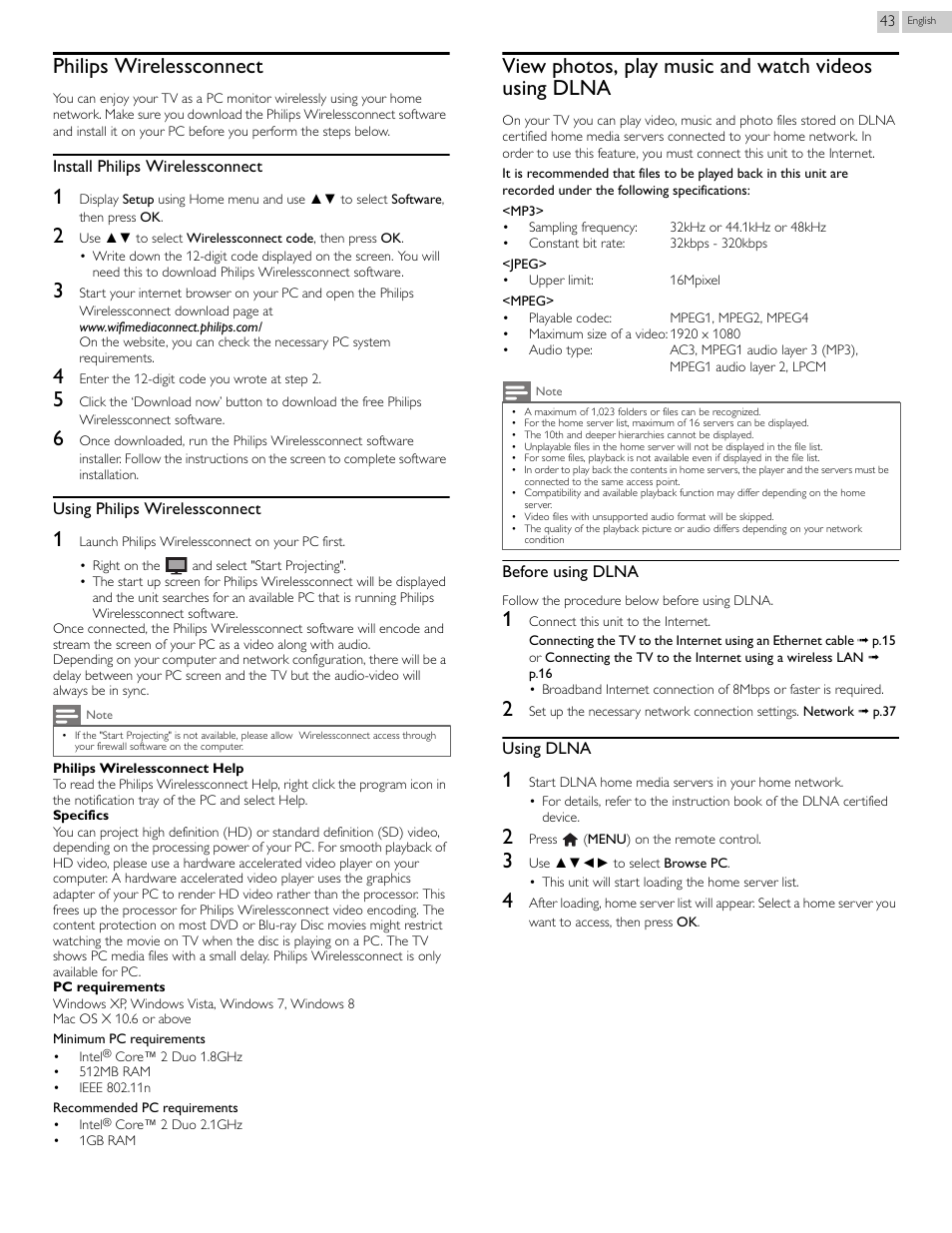 Philips wirelessconnect | Philips 46PFL3608-F7 User Manual | Page 43 / 113