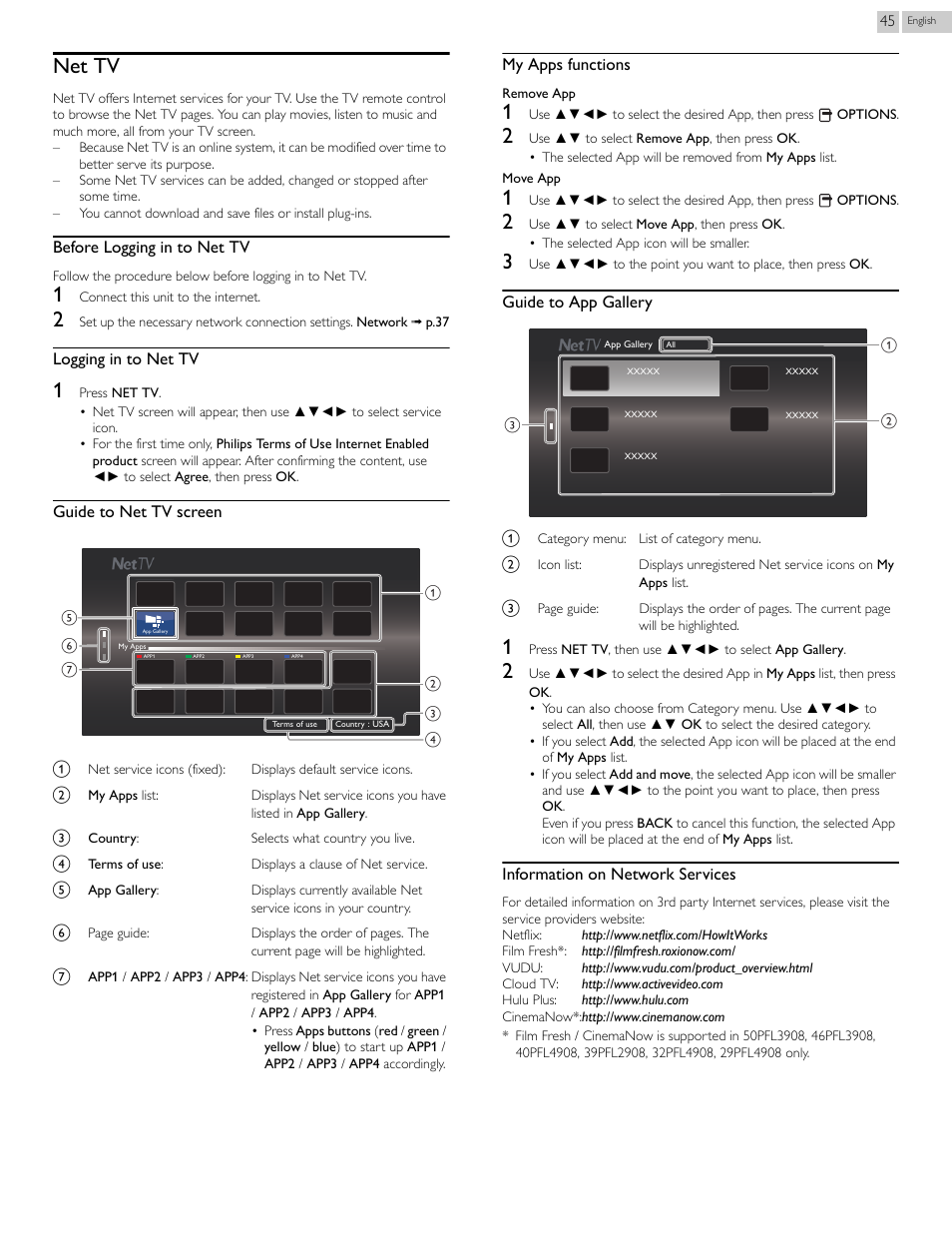 Net tv | Philips 46PFL3608-F7 User Manual | Page 45 / 113