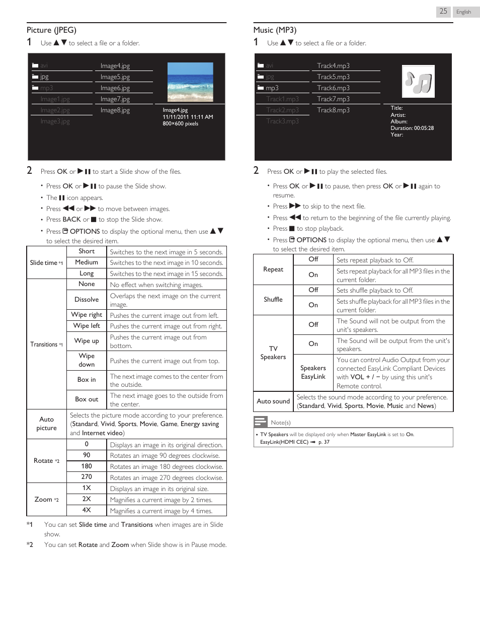 Picture (jpeg), Music (mp3) | Philips 46PFL3608-F7 User Manual | Page 81 / 113