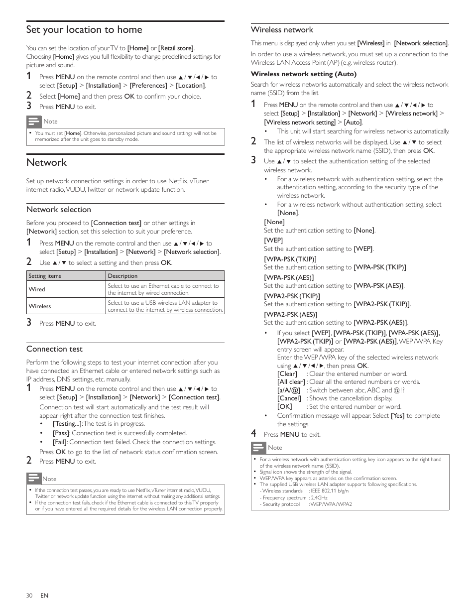 Set your location to home, Network | Philips 55PFL5705DV-F7 User Manual | Page 31 / 47