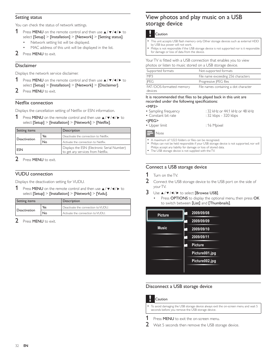 View photos and play music on a usbstorage device, View photos and play music on a usb storage device | Philips 55PFL5705DV-F7 User Manual | Page 33 / 47