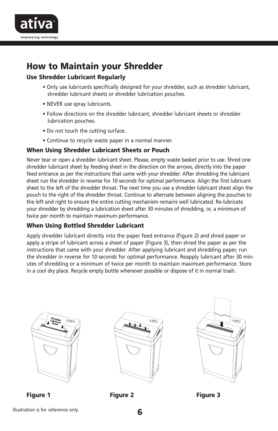 How to maintain your shredder | Ativa DSD160D User Manual | Page 6 / 9