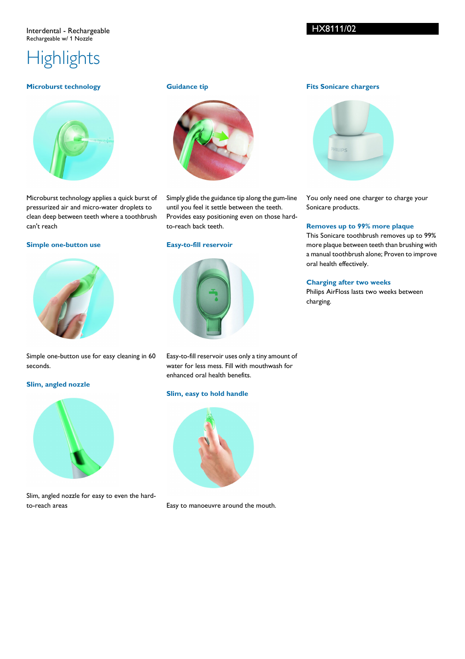 Highlights | Philips HX8111-02 User Manual | Page 2 / 3