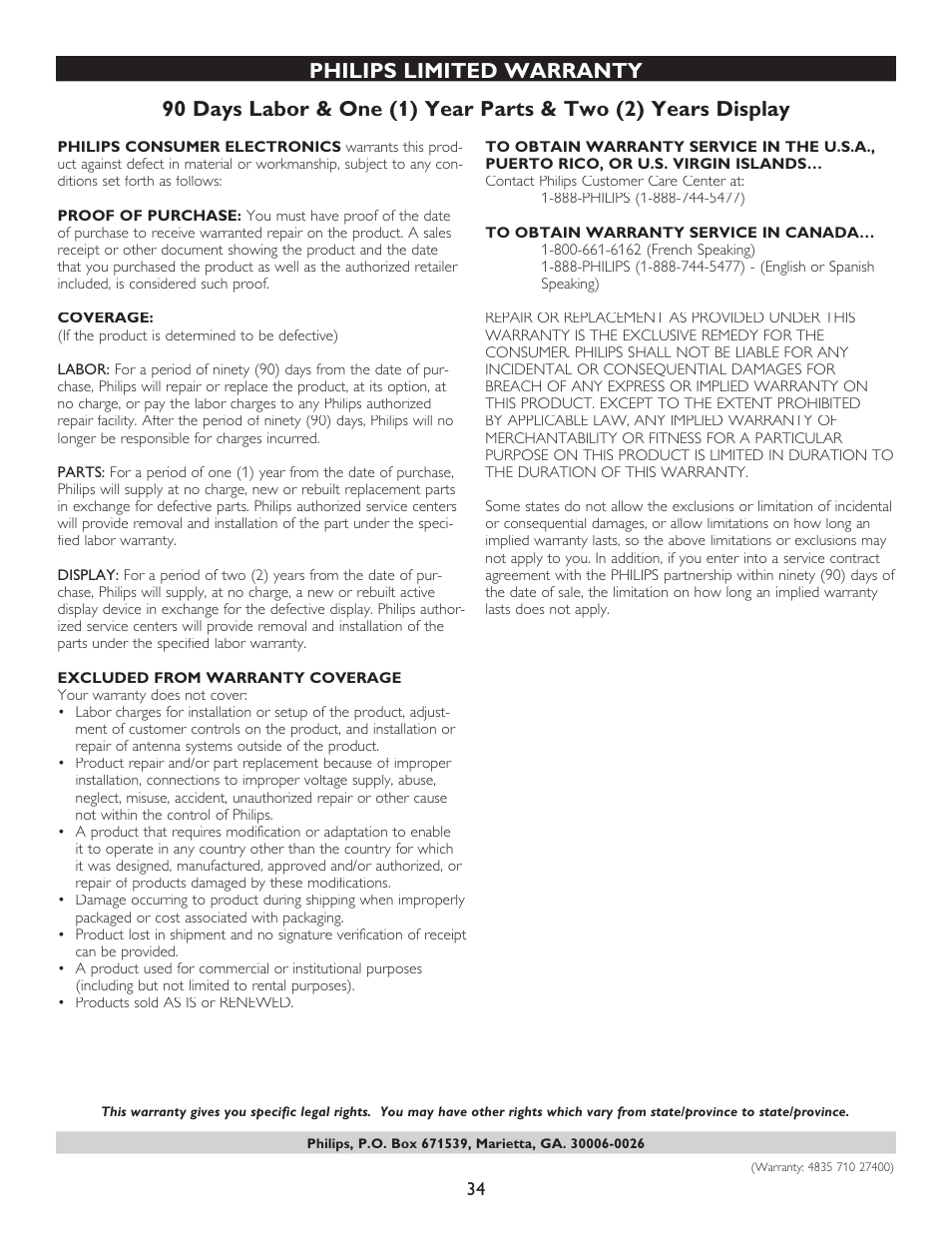 Philips 20PT6446-37 User Manual | Page 34 / 36