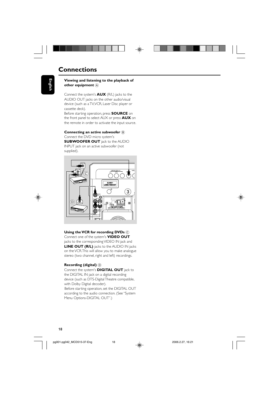 Connections | Philips MCD515-37 User Manual | Page 18 / 42