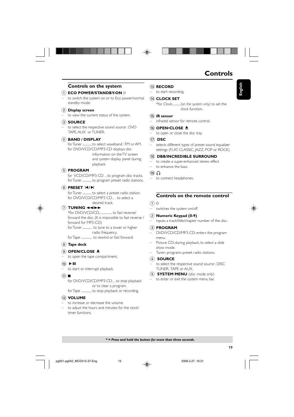 Controls | Philips MCD515-37 User Manual | Page 19 / 42