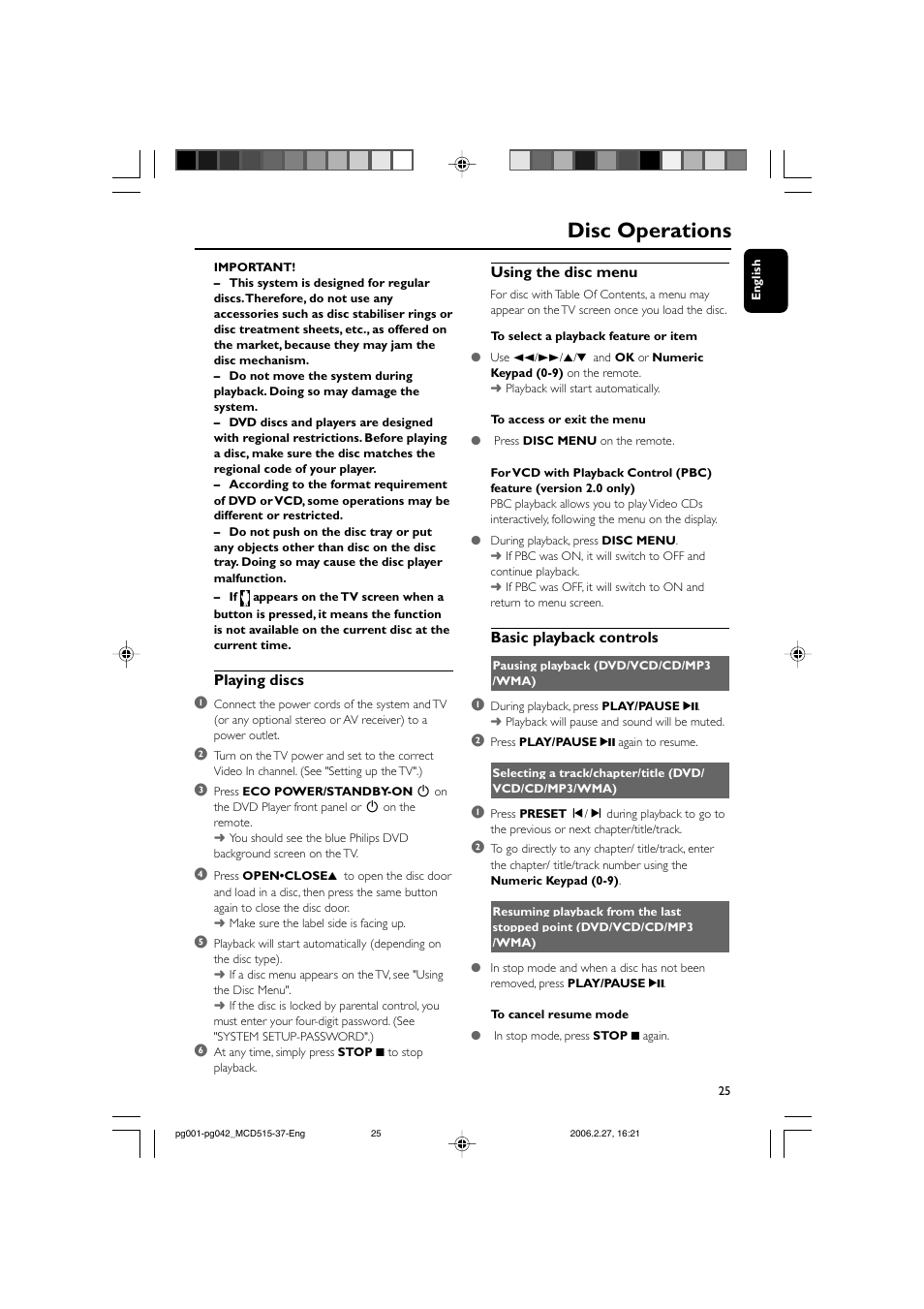 Disc operations | Philips MCD515-37 User Manual | Page 25 / 42