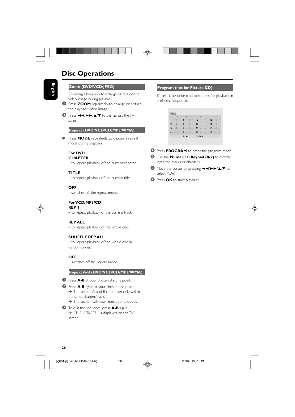 Disc operations | Philips MCD515-37 User Manual | Page 26 / 42