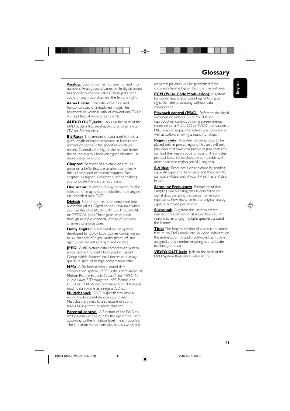 Glossary | Philips MCD515-37 User Manual | Page 41 / 42