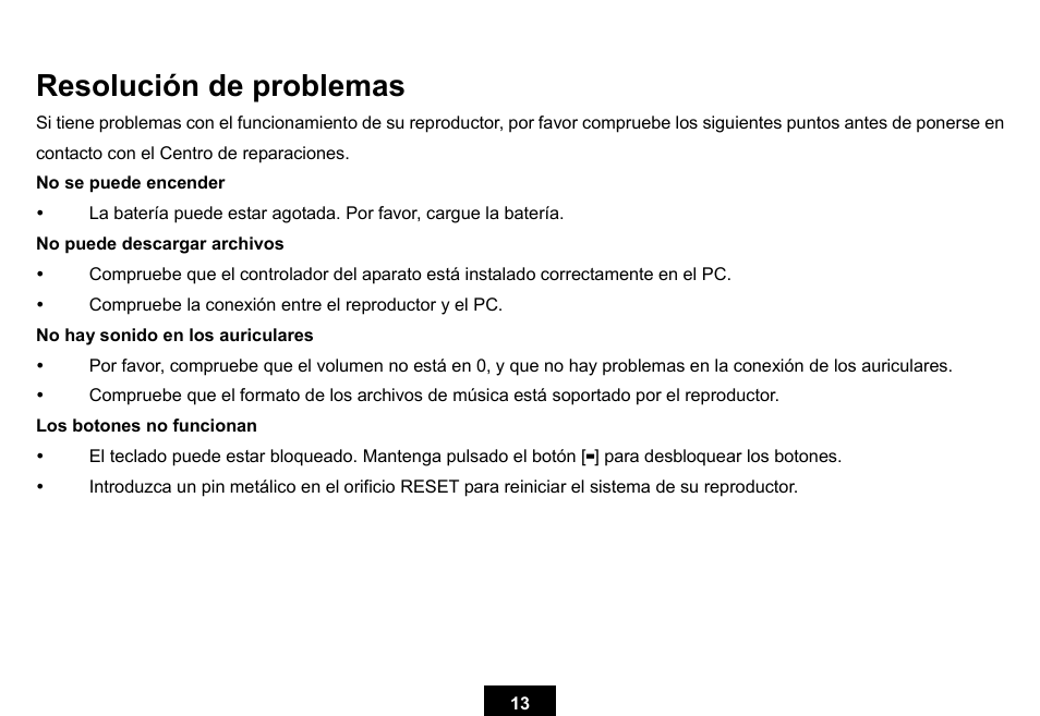 Resolución de problemas | Ativa KS02 User Manual | Page 36 / 39