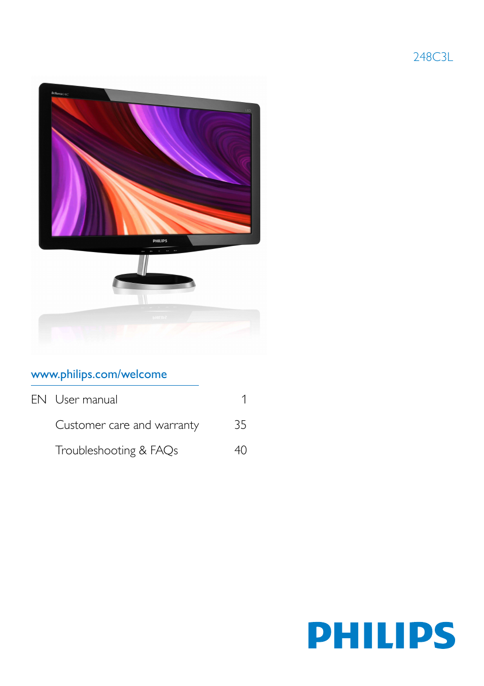 Philips Brilliance LCD monitor with LED 248C3LSB Moda 23.6" - 59.9 cm Full HD display with SmartImage User Manual | 48 pages