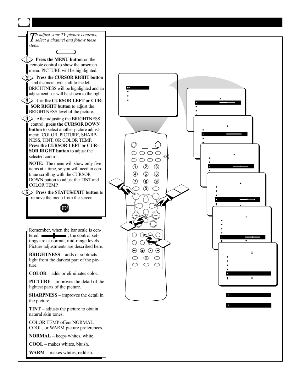 Djusting the, Icture | Philips 27PT71B User Manual | Page 6 / 56