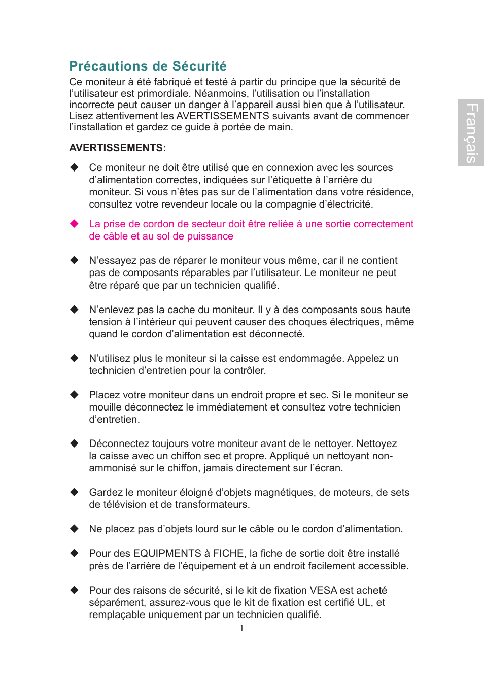 Français, Précautions de sécurité | Ativa AT22OH User Manual | Page 16 / 39