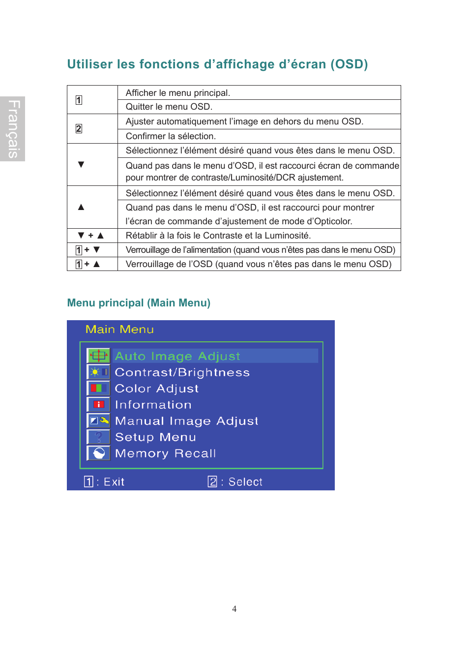 Français, Utiliser les fonctions d’affichage d’écran (osd) | Ativa AT22OH User Manual | Page 19 / 39