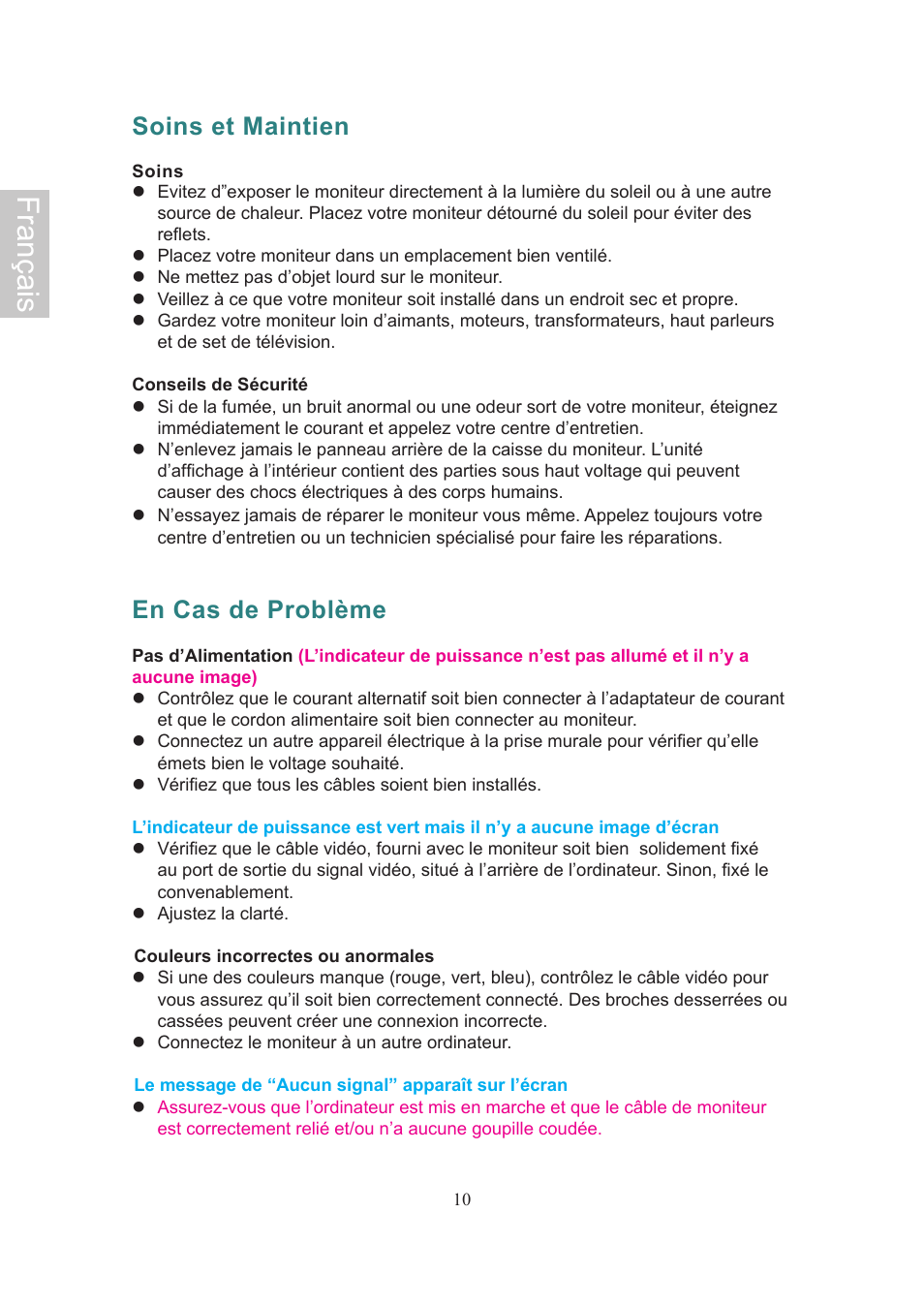 Français, Soins et maintien, En cas de problème | Ativa AT22OH User Manual | Page 25 / 39