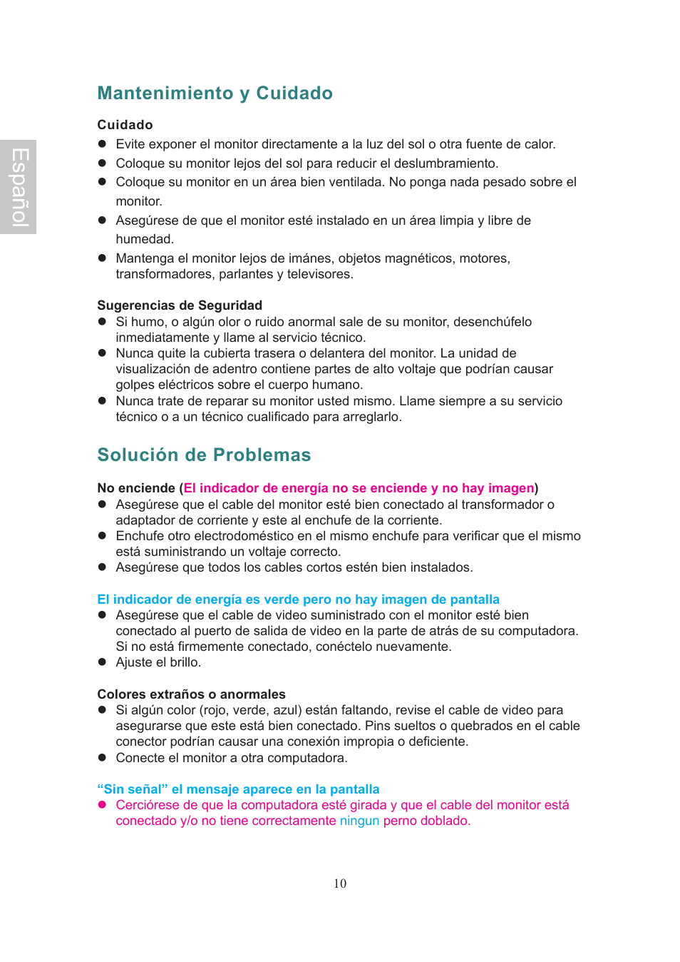 Español, Mantenimiento y cuidado, Solución de problemas | Ativa AT22OH User Manual | Page 38 / 39