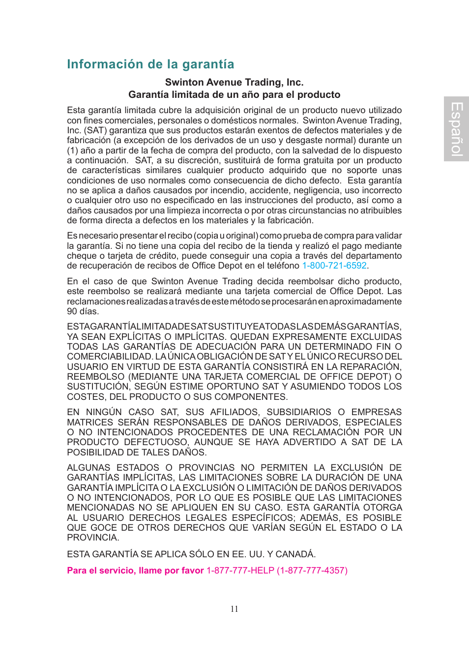 Español, Información de la garantía | Ativa AT22OH User Manual | Page 39 / 39