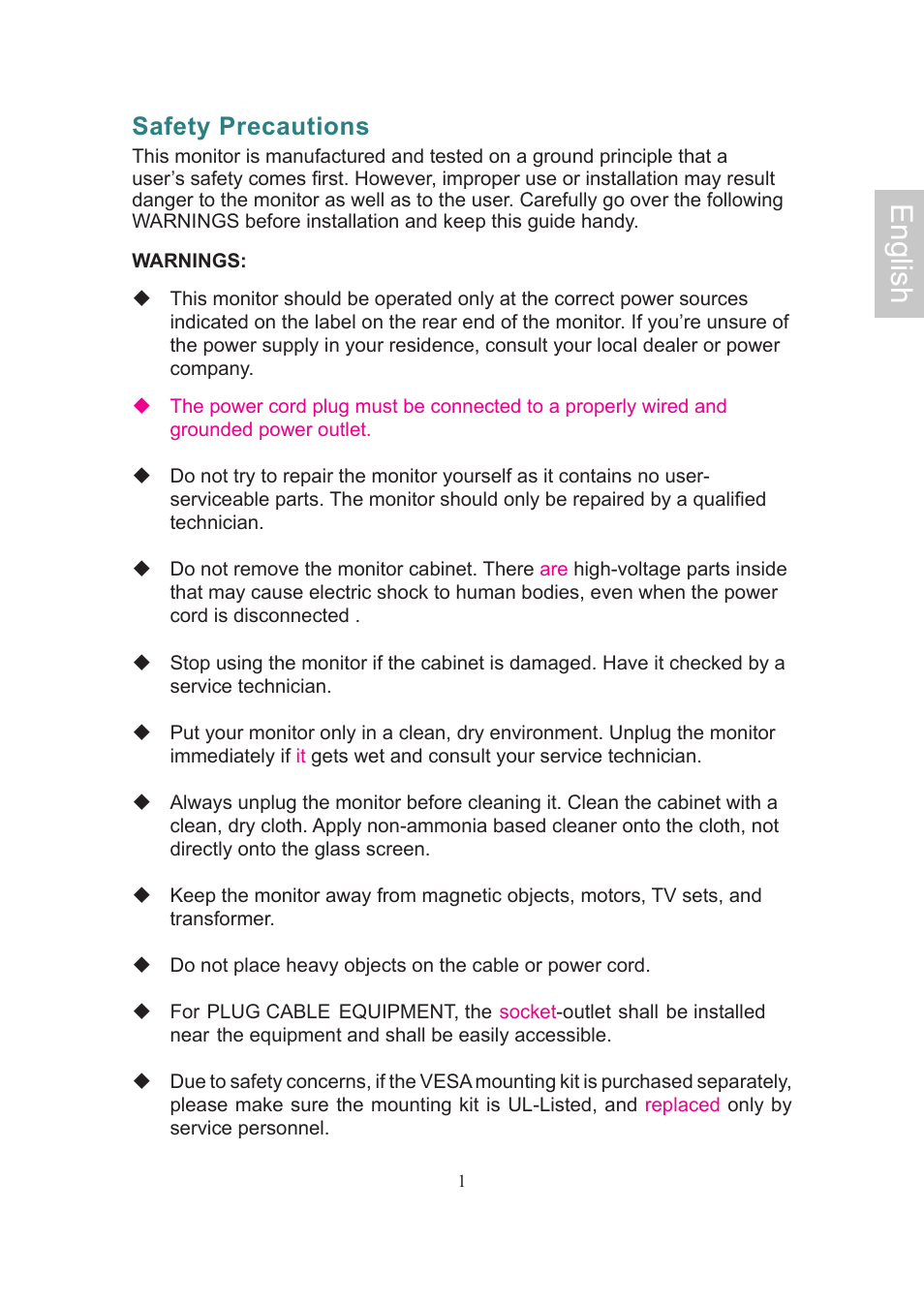 English, Safety precautions | Ativa AT22OH User Manual | Page 4 / 39