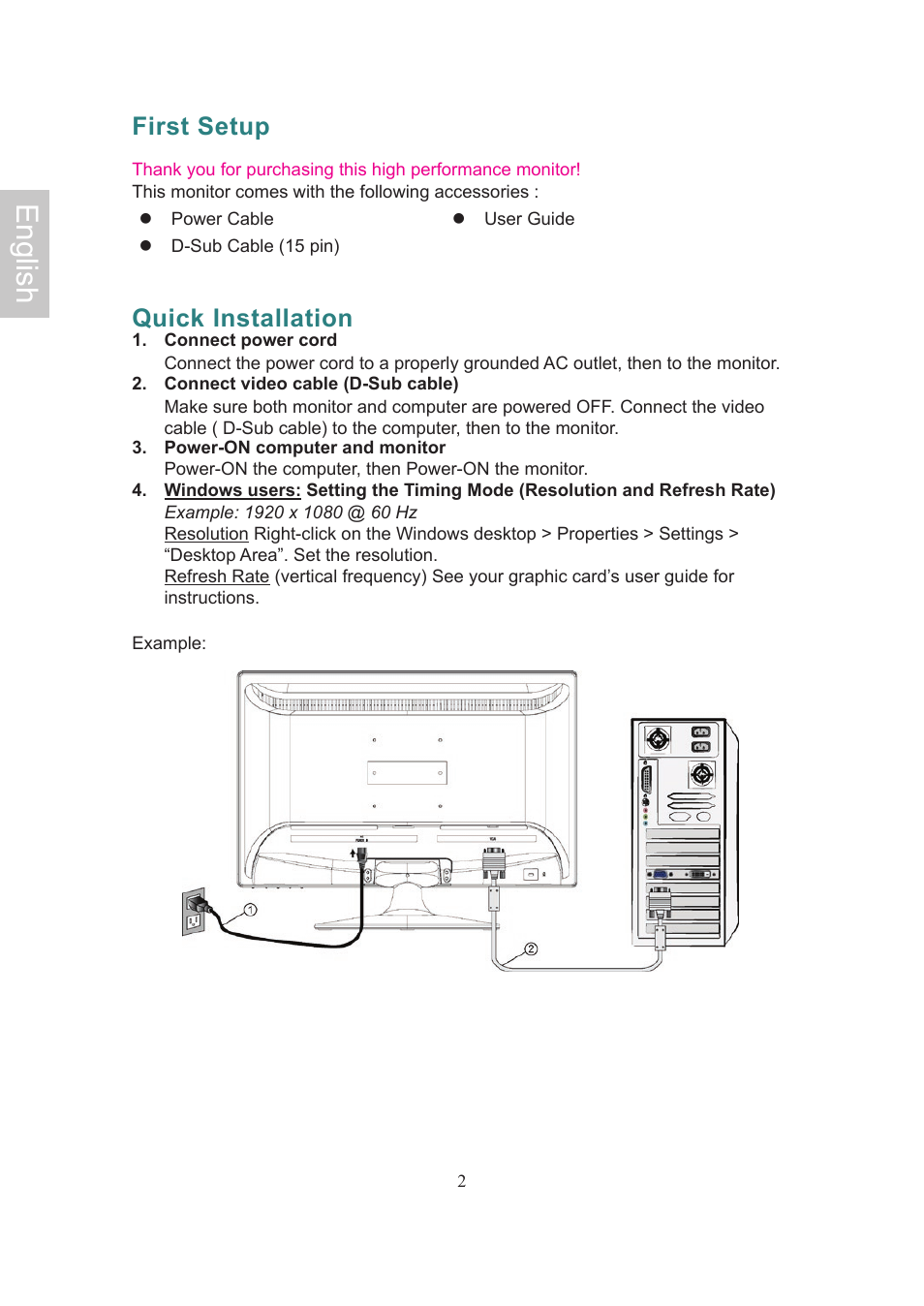 English, First setup, Quick installation | Ativa AT22OH User Manual | Page 5 / 39