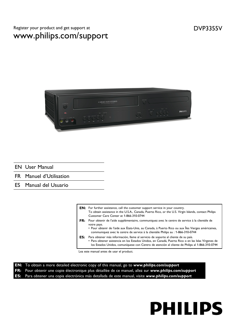 Philips DVD-VCR Player DVP3355V User Manual | 30 pages