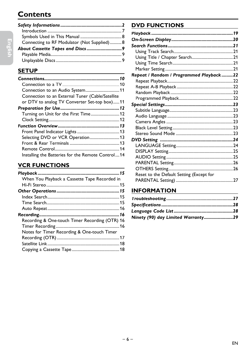 Philips DVD-VCR Player DVP3355V User Manual | Page 6 / 30