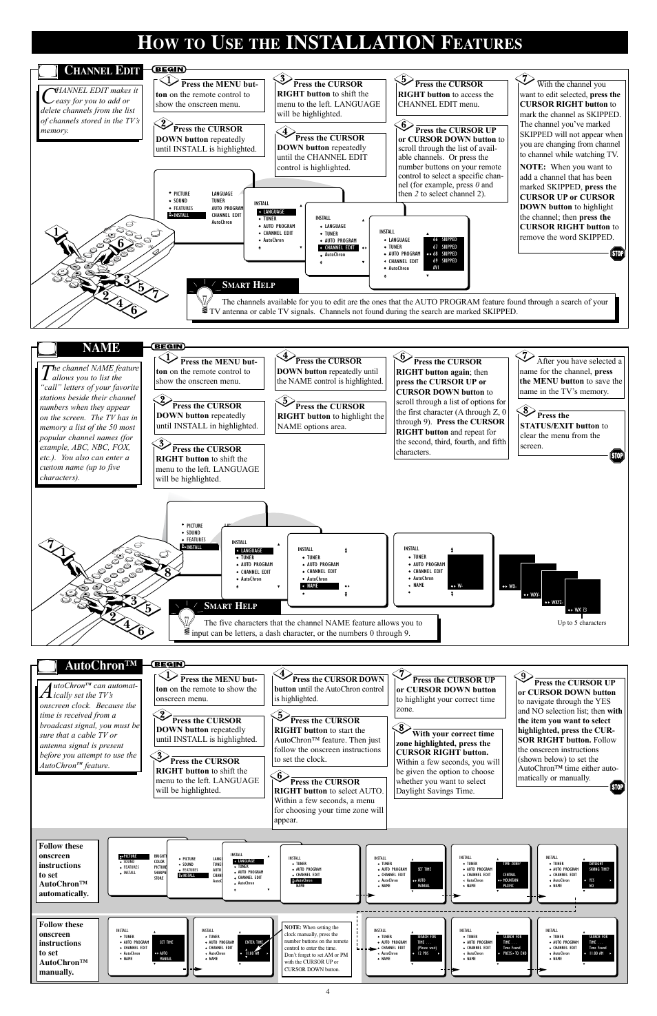 Installation f, Ow to, Se the | Eatures, Name, Autochron, Hannel | Philips 32RF50S User Manual | Page 4 / 4