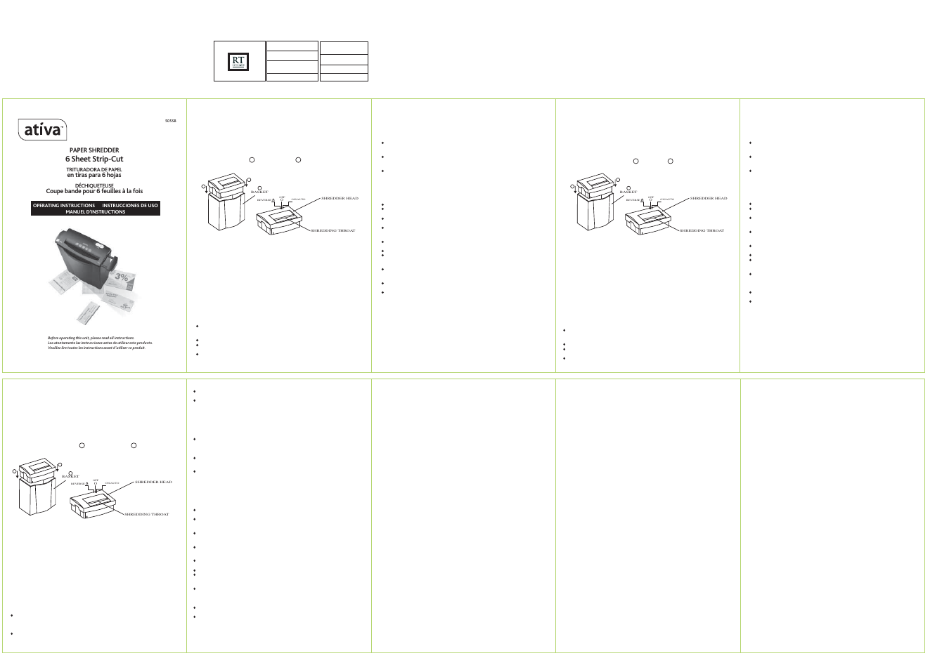 Ativa 505SB User Manual | 1 page