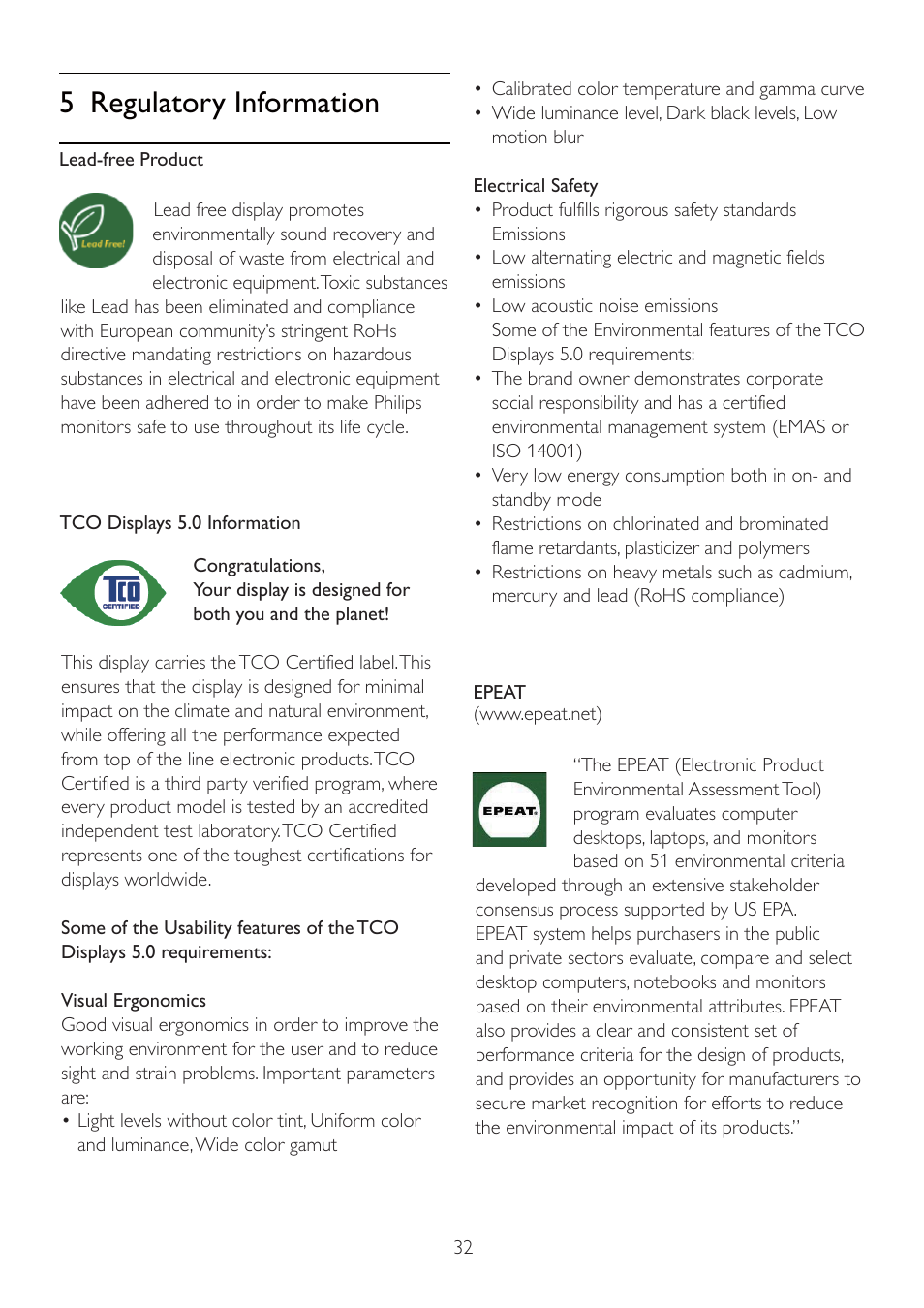 5 regulatory information | Philips 235P2EB-27 User Manual | Page 34 / 59