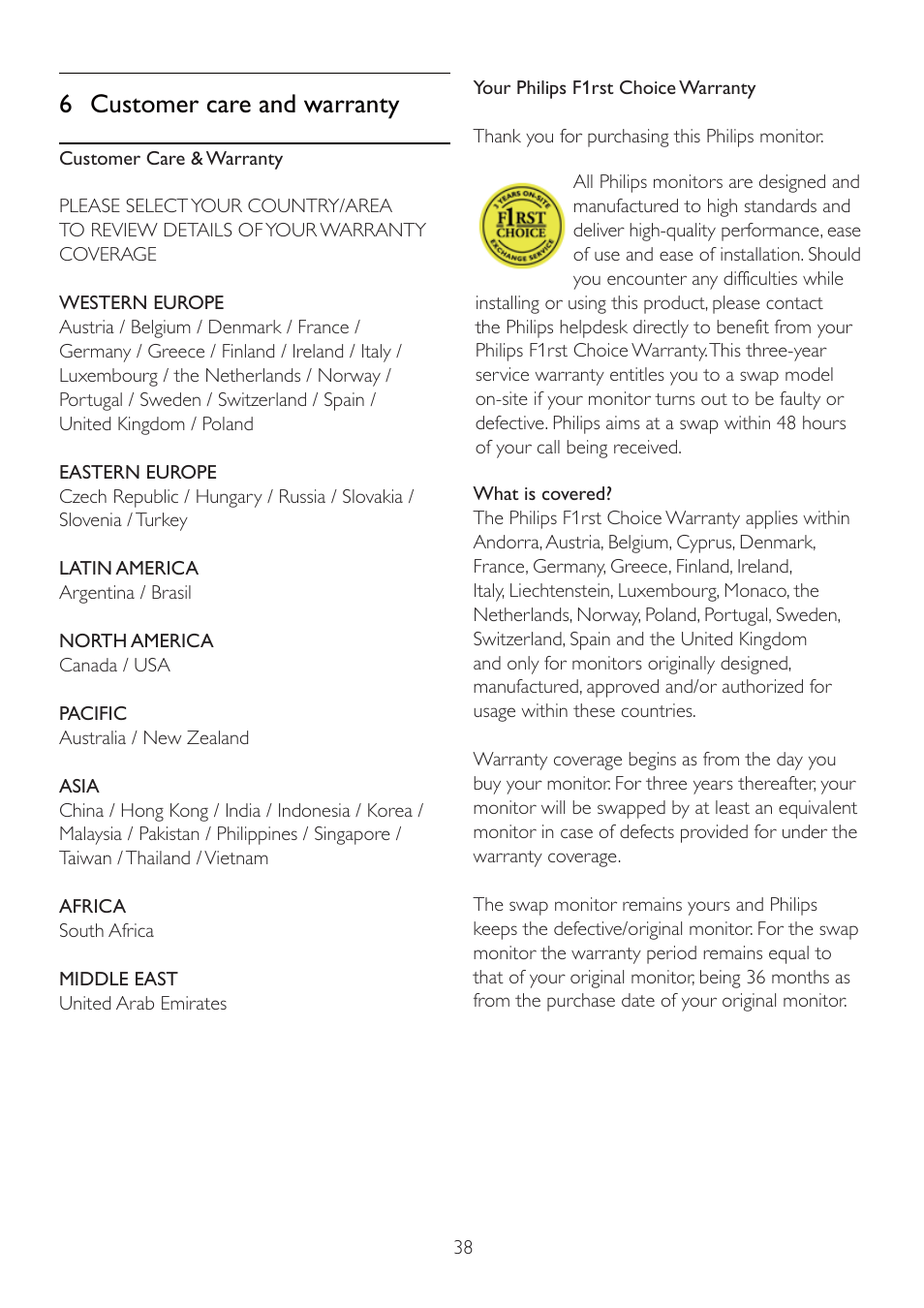 6 customer care and warranty | Philips 235P2EB-27 User Manual | Page 40 / 59