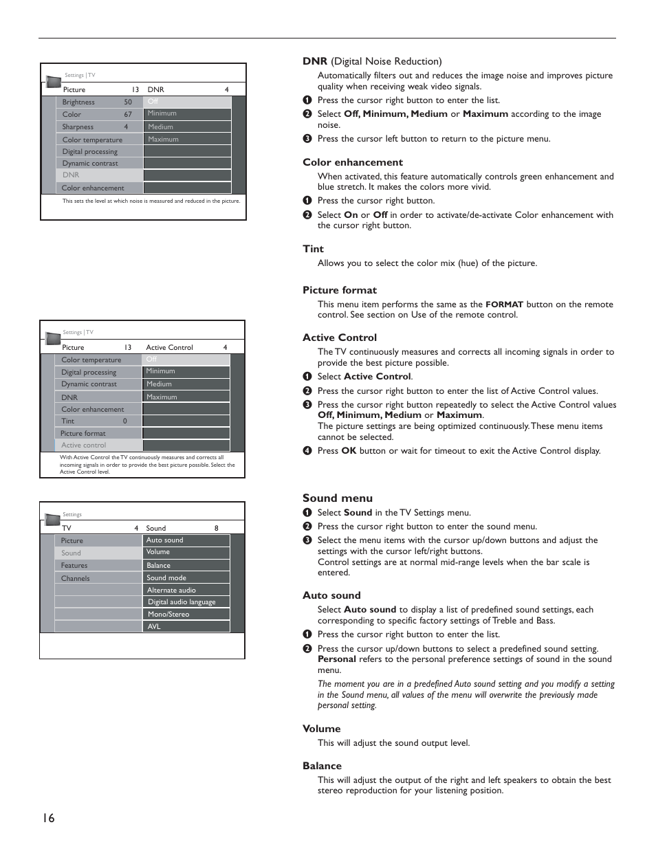 Sound menu | Philips 51PP9200D-37 User Manual | Page 24 / 112