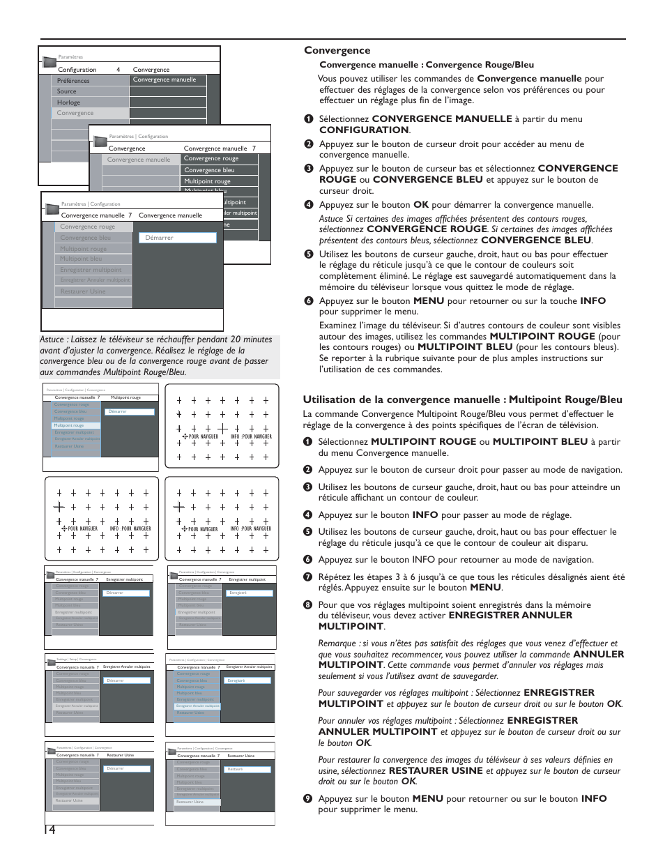 Convergence, Convergence manuelle : convergence rouge/bleu | Philips 51PP9200D-37 User Manual | Page 57 / 112