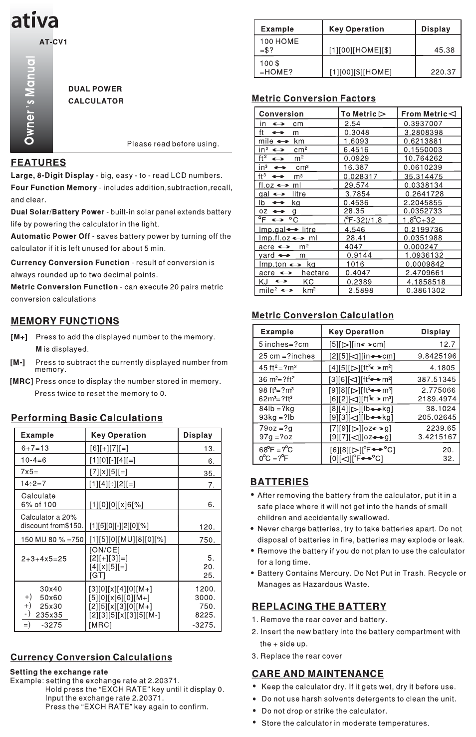 Ativa PET720 User Manual | 1 page