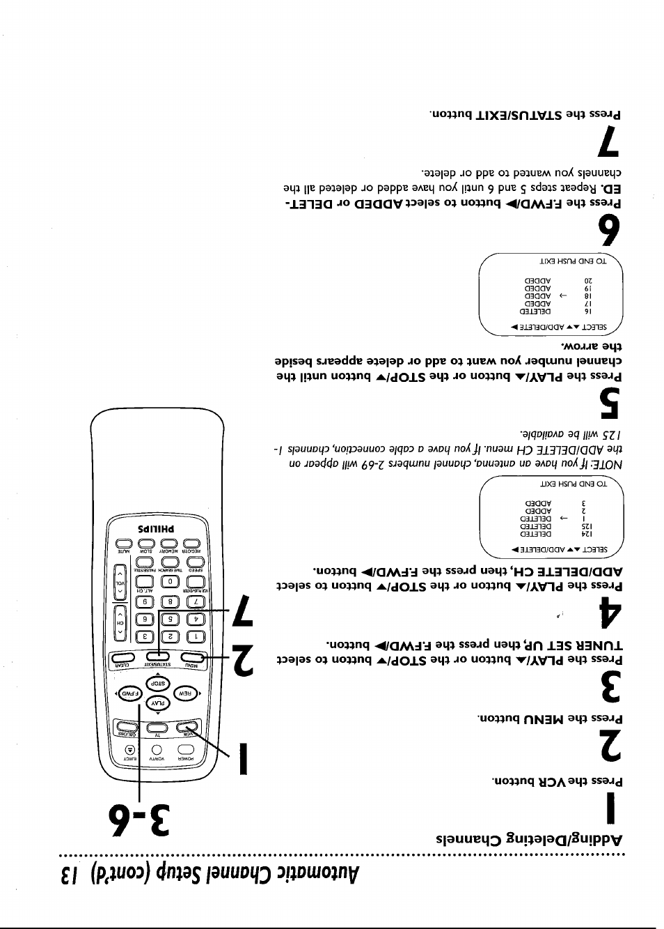 Press the menu button, Automatic channel setup (contad) 13 | Philips VRB661AT User Manual | Page 13 / 60