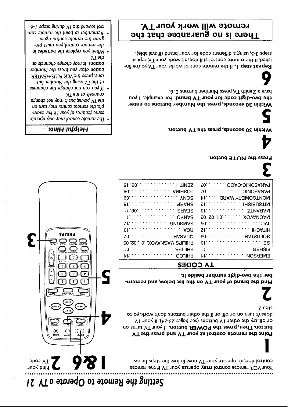 Within 30 seconds, press the tv button, Setting the remote to operate a tv 21 | Philips VRB661AT User Manual | Page 21 / 60