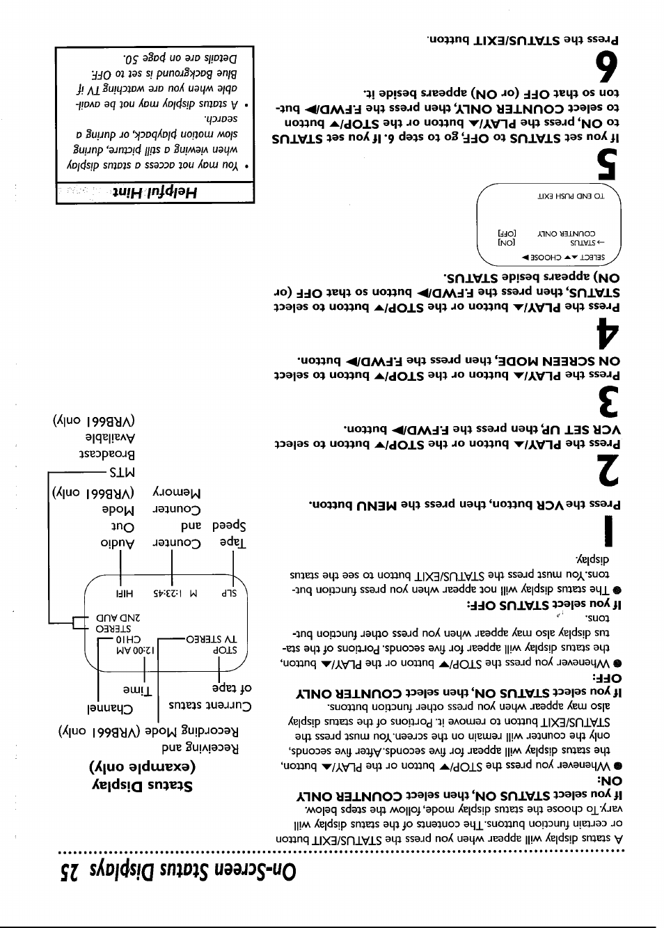 Press the vcr button, then press the menu button, On-screen status displays 25 | Philips VRB661AT User Manual | Page 25 / 60