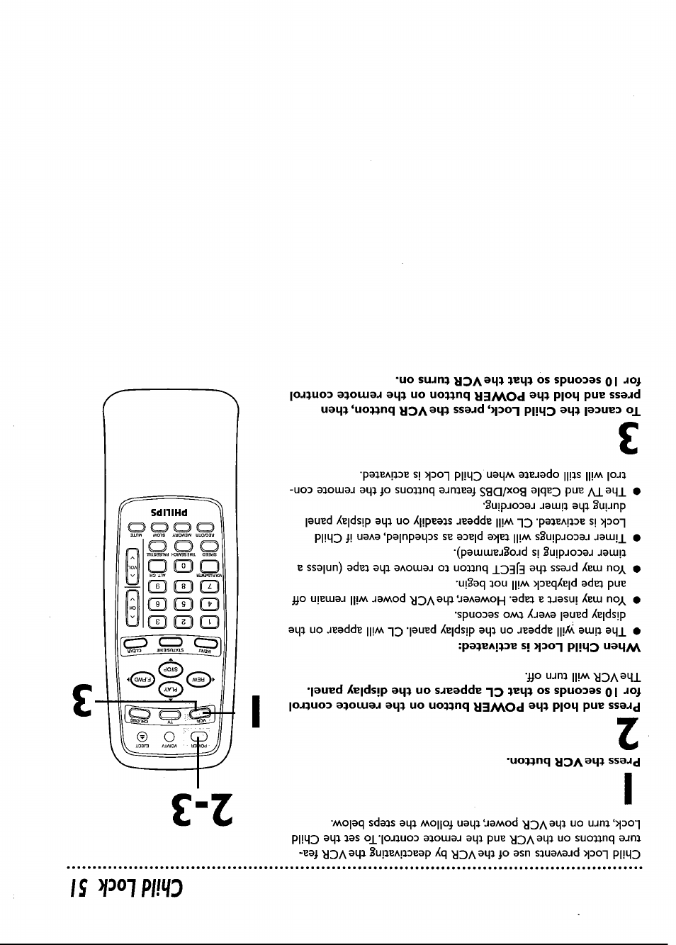 When child lock is activated, Child lock 51 | Philips VRB661AT User Manual | Page 51 / 60