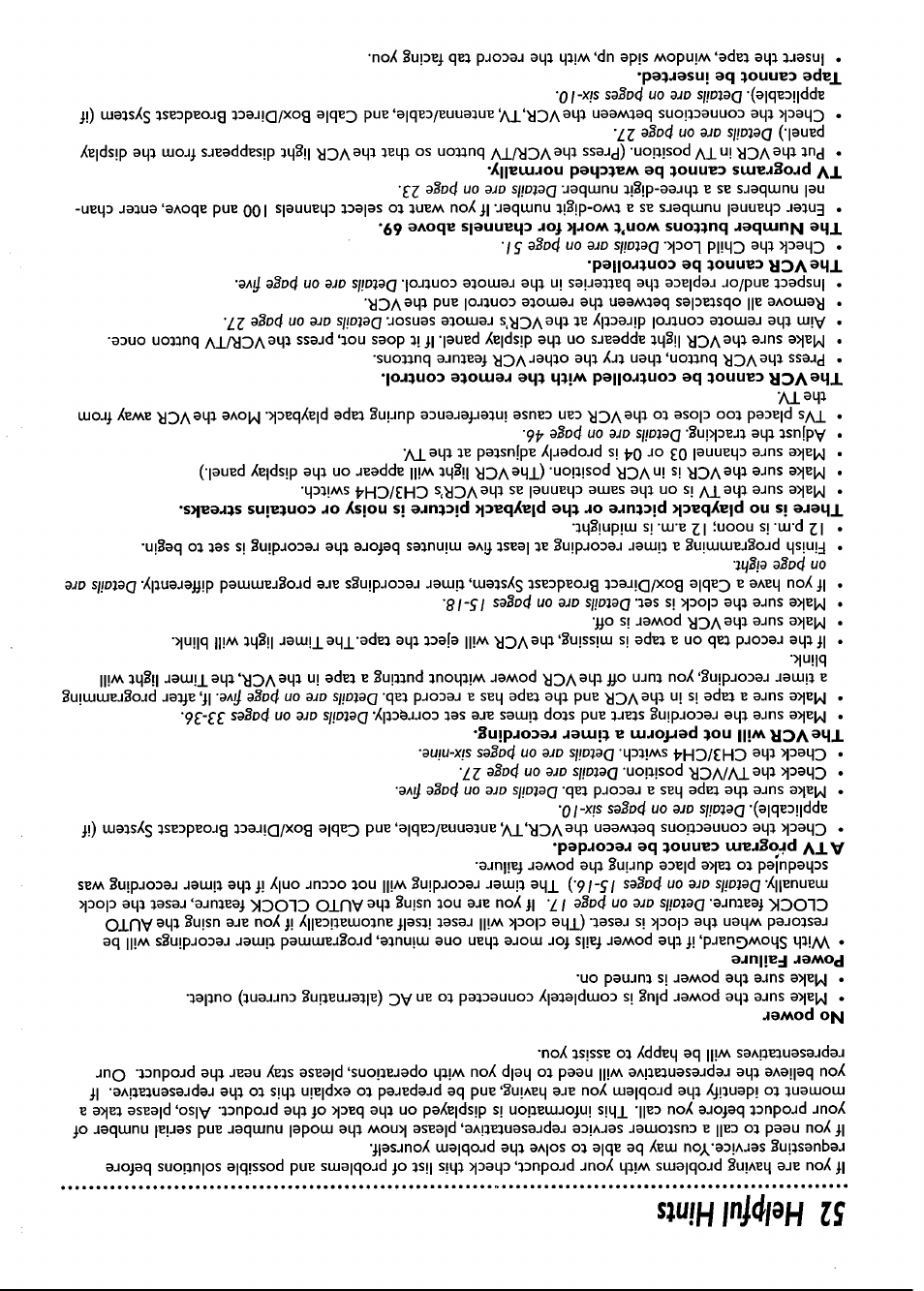 No power, 52 helpful hints | Philips VRB661AT User Manual | Page 52 / 60