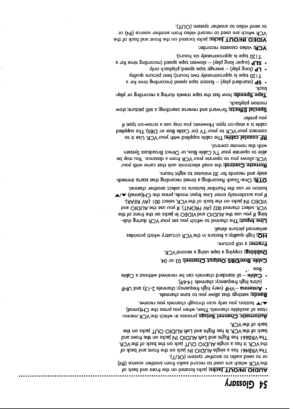 54 glossary | Philips VRB661AT User Manual | Page 54 / 60