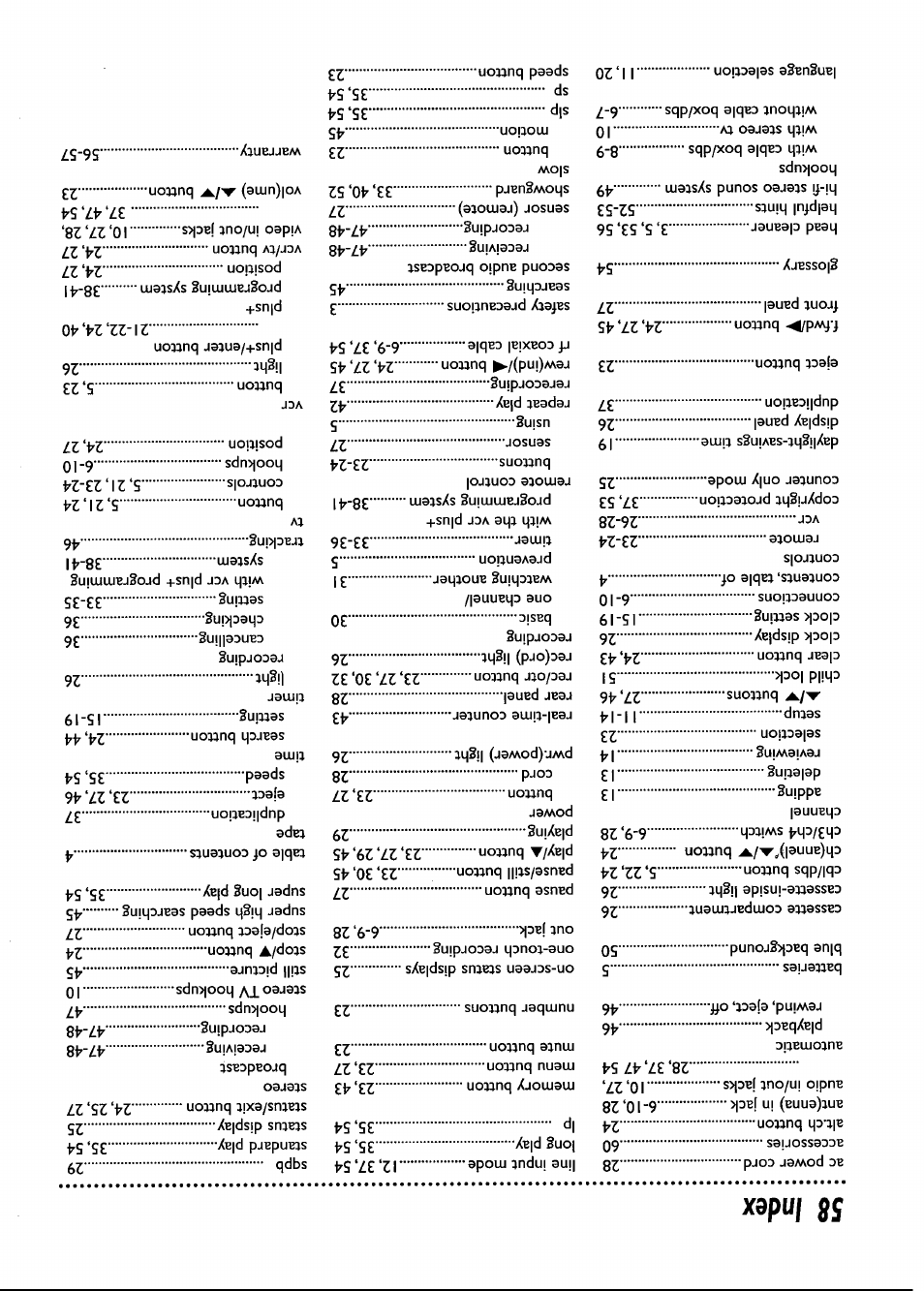 58 index | Philips VRB661AT User Manual | Page 58 / 60