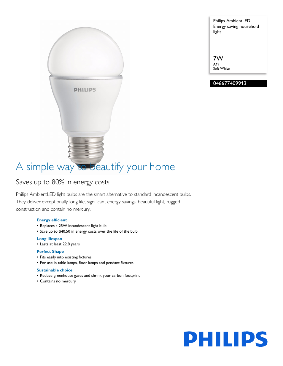 Philips 046677409913 User Manual | 2 pages