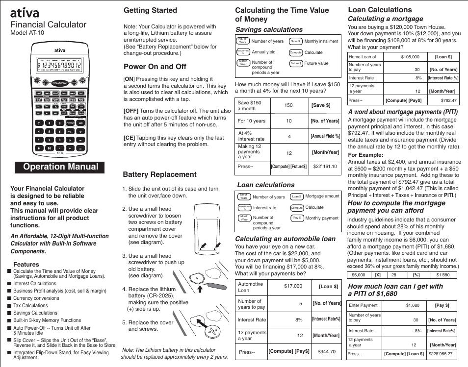 Ativa AT-10 User Manual | 2 pages